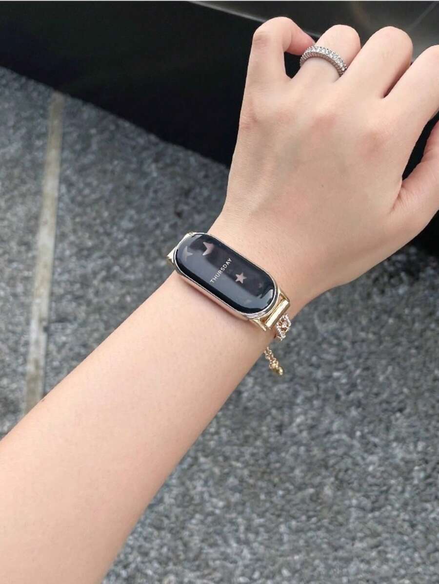Dây đeo đồng hồ nữ phong cách nghỉ hè, đính đá lấp lánh, bằng kim loại rỗng, phù hợp với Mi Band 8 Pro/9 Pro, Mi Band 3/4/5/6/7, 8/8 NFC/9/9 NFC/10/10 NFC, Watch4/Watch5 - Vàng - Xem 1