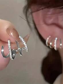 1對黃金白銀耳釘耳掛履帶式耳環適合女士耳爬首飾類