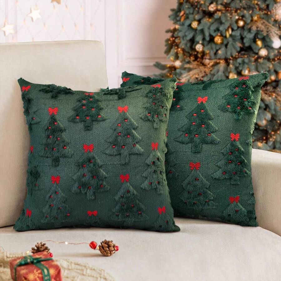 1pc Christmas Tree Decorative Pillow Case, Soft Fluffy Luxury Throw Pillow Cover For Bedroom, Sofa, Christmas Holiday, Winter Home Decor