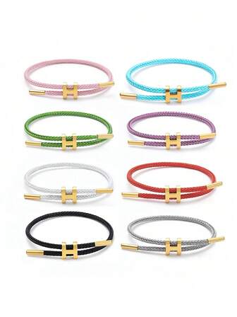 1 件 304 不锈钢 H 字母形绳状手链带扣，简约时尚，可调节，适合女性日常佩戴，可作为女士不锈钢首饰的礼物