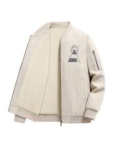 Lekka męska kurtka casualowa z 2 kieszeniami - długi rękaw, kołnierz baseballowy, poliester - idealna na zajęcia na świeżym powietrzu jesienią, kurtka casualowa | modna kurtka | haft na klatce piersiowej