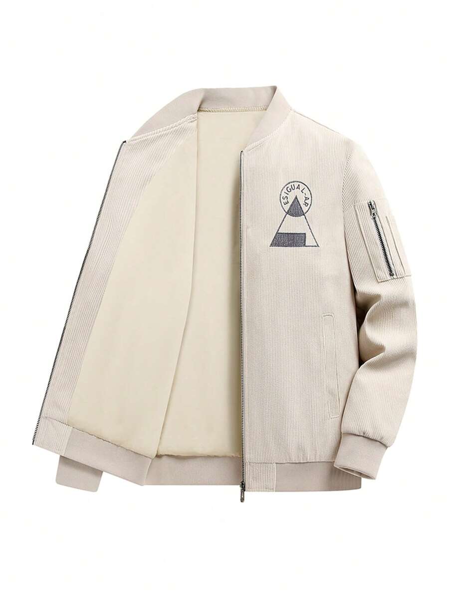 Lekka męska kurtka casualowa z 2 kieszeniami - długi rękaw, kołnierz baseballowy, poliester - idealna na zajęcia na świeżym powietrzu jesienią, kurtka casualowa | modna kurtka | haft na klatce piersiowej