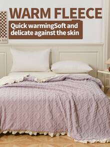 1 pieza Manta de cachemira falsa con ribete de encaje de alto gramaje a doble cara - Minimalista y de moda, ultra suave y resistente a las pelusas, tecnología cálida y amigable con la piel, versátil para dormitorio, sofá, oficina y exterior, regalo ideal para otoño/invierno