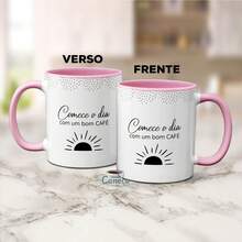 Caneca de Café Minimalista Comece o Dia Frase Divertida - Rosa Bebê - Visão 2