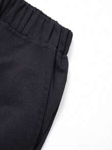 1 pieza Pantalones cargo informales con bolsillo grande de estilo hip hop para niños preadolescentes - Negro - Ver 4