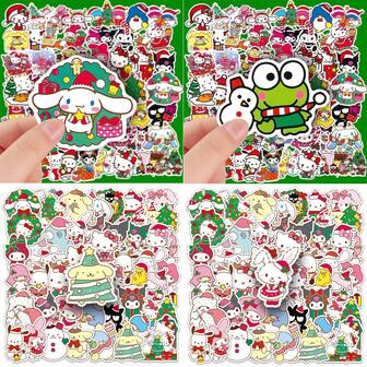  Cartoon 50-100PCS Sanrio Christmas Hello Kitty Kuromi Stickers Notebook Water Cup Mobile Phone Shell Refrigerator Luggage Stickers Gift Sticker