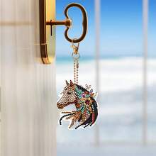 5pcs/Set Akhal-Teke Horse Diamond Art Keychain, 5D DIY Craft Kit For Beginners, Acrylic Rhinestone Pendant For Bags & Accessories, Perfect Gift Idea, Round Diamond Painting Kit