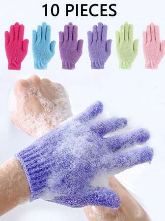 10pcs/1pc Exfoliating Gloves, Body Exfoliating Gloves, Five Finger Bath Gloves, Suitable For Men, Women, Children, For Exfoliating/Shower/Bath/Spa/Massage Exfoliating Shower Gloves, Double-Sided Exfoliating Gloves, Exfoliating Shower Gloves