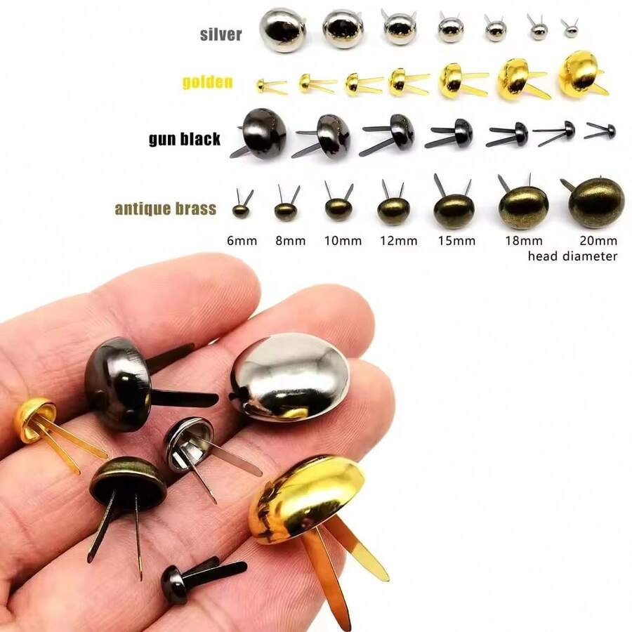 50/100个金属半球形圆形双脚铆钉，用于DIY手工制作皮革工艺包袋手提包底部保护