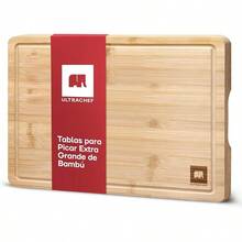 Juego 3 Tablas para Picar de Madera de Bambú. Tablas de Cocina para Cortar Premium, Gruesas, Duraderas y Resistentes, con Ranura Anti Escurrimiento y Diseño Ergonómico. 100% Biodegradables - Jumbo - Ver 2