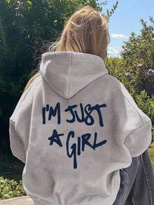 Áo sweatshirt nữ cỡ lớn in chữ "I'M JUST A GIRL" thời trang thu đông, áo sweatshirt in họa tiết, áo sweatshirt rộng rãi thoải mái mùa thu và đông, mùa thu, Lễ Tạ ơn, Giáng sinh, Lễ Tạ ơn - Màu Xám nhạt - Xem 6