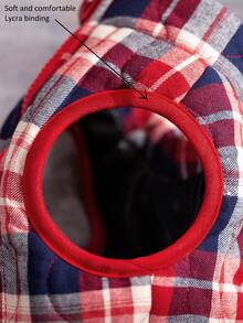 1pc Burgundy Red White And Blue Gourd Quilted Flannel Plaid Zip-Up Washable Pet Jacket/Coat, Christmas, Christmas Decorations