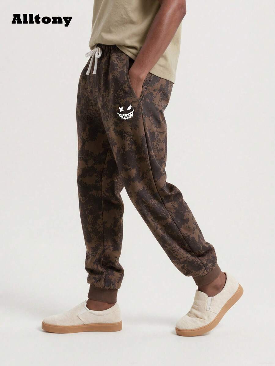 Alltony Herren leichte Frühling/Herbst Jogginghose mit Kordelzug, verstellbarer Taille, Batik-Camouflage-Gesichtsdruck, lässige Sportbekleidung für Outdoor, Straße, Laufen, Reisen, Camping, Urlaub