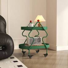 Mesa auxiliar con forma de árbol de Navidad de lujo, estantería de doble capa, mesa auxiliar pequeña y móvil, verde y negro, decoración del hogar, sala de estar, mesa lateral del sofá, mesita de noche, mesa de balcón, mini mesa de té con estante de almacenamiento de doble nivel