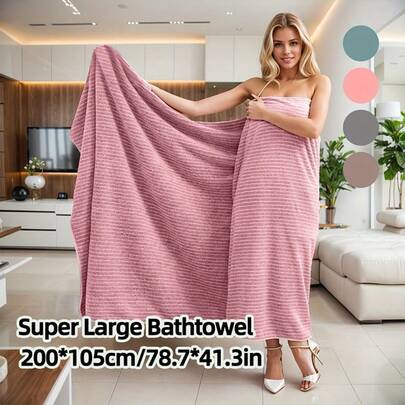 1pc Extra Large Bath Towel 41.3x78.7 Inches (105x200cm), High Absorbency And Ultra Soft, Quick Dry Striped Bathroom Beach Towel, Modern Design, Suitable For Bathroom, Gym, Hotel, Home - Multiple Colors, Microfiber Material