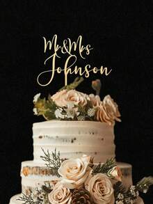 1/3/5 piezas Decoración para pastel de boda, Decoración personalizada para pastel, Decoración rústica para pastel de boda, Decoración personalizada Sr. y Sra. para pastel, Decoración para pastel de boda, Boda dorada, Diseño elegante - Multicolor - Ver 5