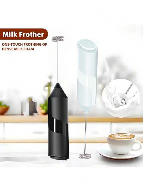 Batteriebetriebener Milchaufschäumer mit Edelstahlquirl und geripptem Design - batteriebetrieben (Batterien nicht enthalten), tragbarer Milchaufschäumer und -schäumer für Kaffee, Latte Art, Milchshakes, geeignet für unterwegs