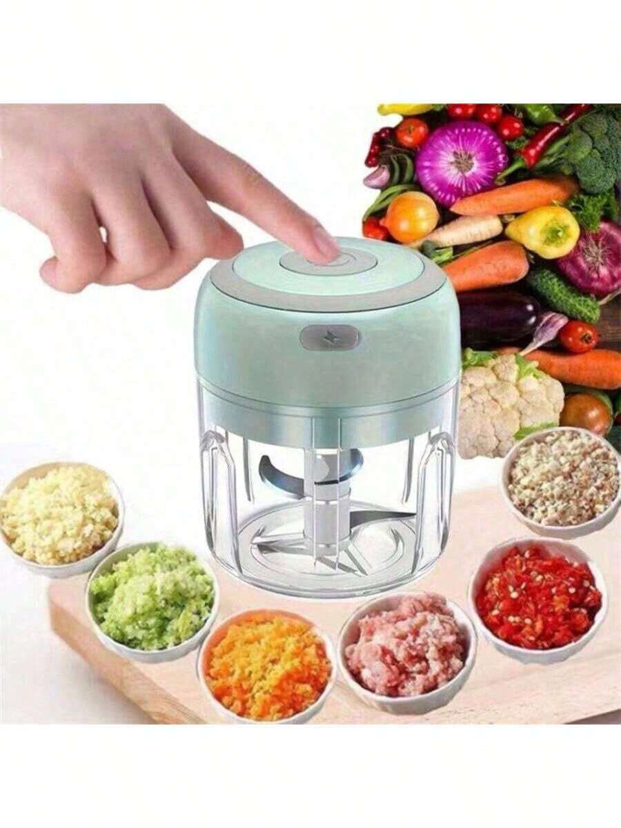 1pc Electric Mini Three Blade Garlic Chopper, Garlic Compactor, Wireless Electric Garlic Beater, Garlic Puree Compactor, Household Garlic Mashing Machine, Multifunctional Vegetable Food Processor, Meat Grinder, Wireless Garlic Compactor, Portable Mixer, Portable 250ml Food Chopper, Vegetable Chopper, Kitchen Onion Chopper, Used For Portable Small Food Processing Of Garlic, Ginger, Chili, And Vegetables (With USB Charging Cable Included) - Multicolor - View 1
