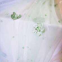 Elegant Floral Faux Pearl Tulle Table Cloth With Faux Pearls - Sheer Mesh Fabric, Suitable For Wedding, Bridal Shower And Romantic Valentine's Day Table Decor ,Valentine's Day ,Valentines Decorations ,Valentines Gifts Party Favors Room Decor Bride Birthday Graduation Birthday Decorations Party Decorations Bachelorette