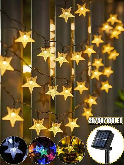 20/50/100 مصباح شمسي خارجي LED - 8 أوضاع، سلسلة أضواء قصة خيالية مقاومة للماء IP65 - سلسلة أضواء LED نجمية، مناسبة للحدائق والساحات والأعياد والحفلات والسياجات والمخيمات والأعراس وعيد الحب والزينة الخارجية والداخلية للكريسماس (أبيض دافئ/أبيض/ملون)