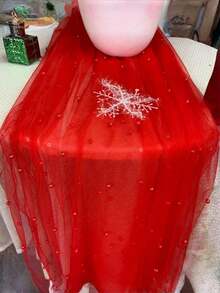 1pc Pearl Table Runner - Transparent Chiffon Fabric, Pearl Chiffon Decorated Table Runner, Beaded Tulle Cake & Dessert Tablecloth, Solid Color Elegant Background Cloth, Suitable For Weddings, Bridal Showers And Holiday Decor, Also Can Be Used For Wedding, Room Decor And Wall Decor. - Multicolor - View 10