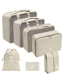 7 pièces/set + 1 pièce Grand sac de rangement de voyage, sacs de rangement étanches et portables, convient pour les voyages, les dortoirs, l'école, les vacances, avec sac à chaussures, sac à sous-vêtements, sac à chaussettes, sac à linge