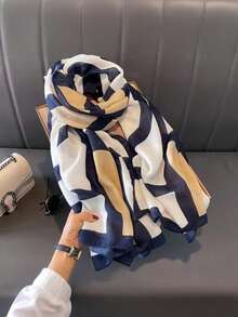 1 pezzo Sciarpa con stampa geometrica - Morbida, traspirante e alla moda per le donne - Adatta per uscite casual e protezione dal sole, sciarpa con stampa a fiocco per uso quotidiano con abiti