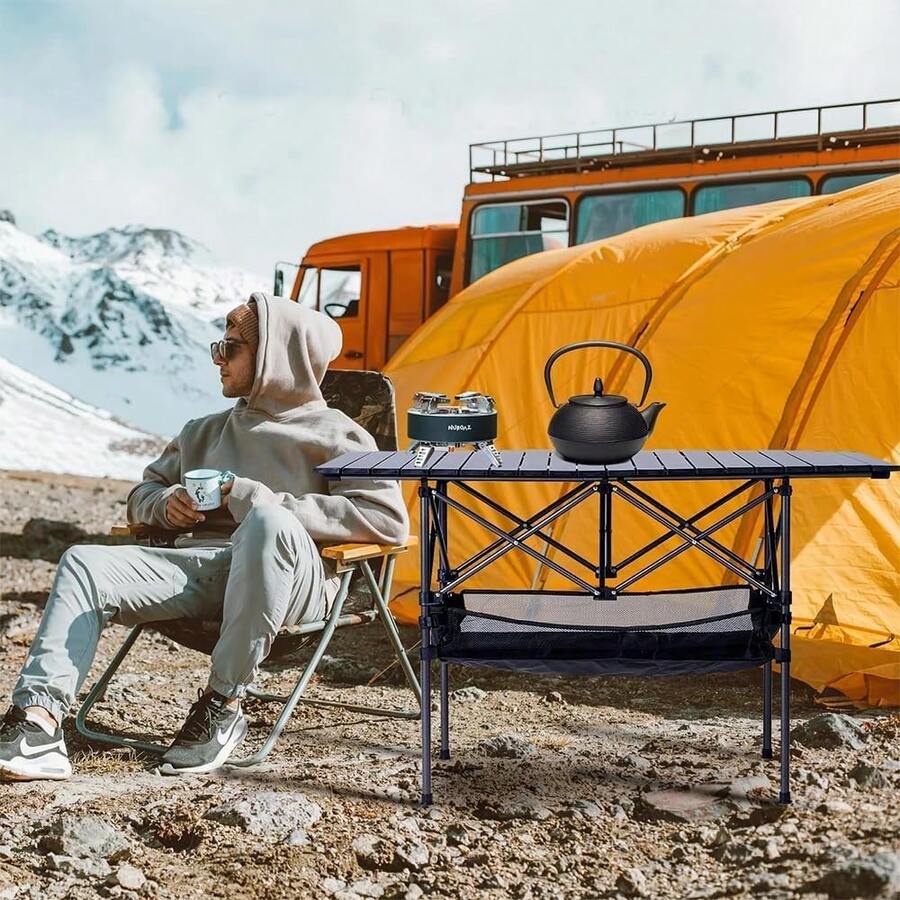 Mesa plegable de aluminio para exteriores de 95cm*55cm, mesa rodante portátil con bolsa de almacenamiento, adecuada para picnics al aire libre, playas, pesca. - 1 - Ver 1