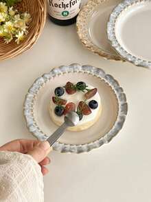 1 pièce/2 pièces Assiette en porcelaine fine à bord floral, assiette à dessert de style vintage français, assiette à fruits, assiette à gâteau, vaisselle de table pour la maison - Multicolore - Voir 3