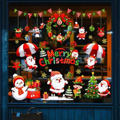 Autocollants de fenêtre de Noël - Père Noël, cadeaux de Noël, drapeaux, bonhommes de neige, pain d'épices, convenant aux hommes et au design d'arbre - Autocollants électrostatiques en PVC, convenant à la décoration de la maison, du bureau, de la fête - Décoration de fenêtre de vacances réutilisable (sans résidu), décoration de Noël d'intérieur, décoration saisonnière de la maison Décoration de Noël Décoration du sapin de Noël Cadeau Décoration d'automne Décorations d'anniversaire pour cadeaux Fournitures de fête Décoration d'intérieur et d'extérieur Jardin Décoration d'Halloween Ornements d'Halloween