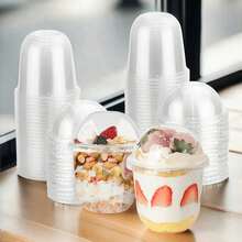 250ml/360ml/500ml Transparent Plastic Summer Dessert Cup With Lid. A Multi-Purpose Bowl That Can Hold Yogurt, Pudding, Ice Cream, And Fruits. Suitable For Cakes, Mousse, Milkshakes, Yogurt, Ice Cream, Fruits, Parties, And Meals. - Multicolor - View 2
