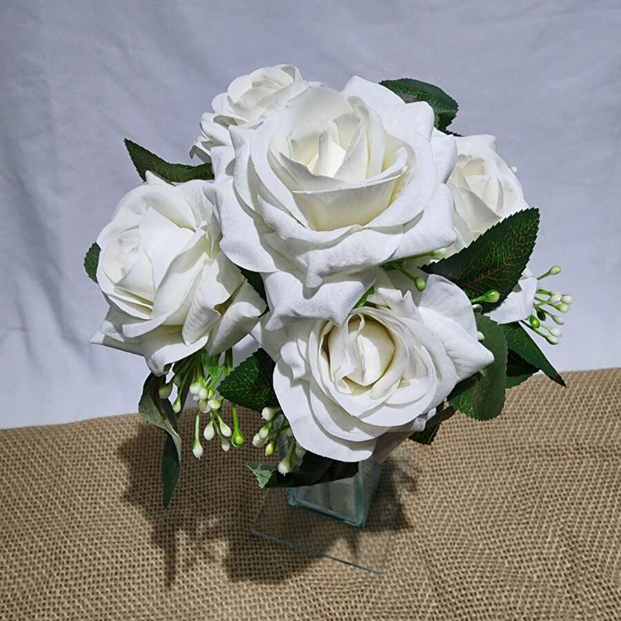 Pink Velvet Bouquet Artificial Flower For Wedding Decoration, Arrangements, Decorating Parties And Home - 白色 - 查看 1