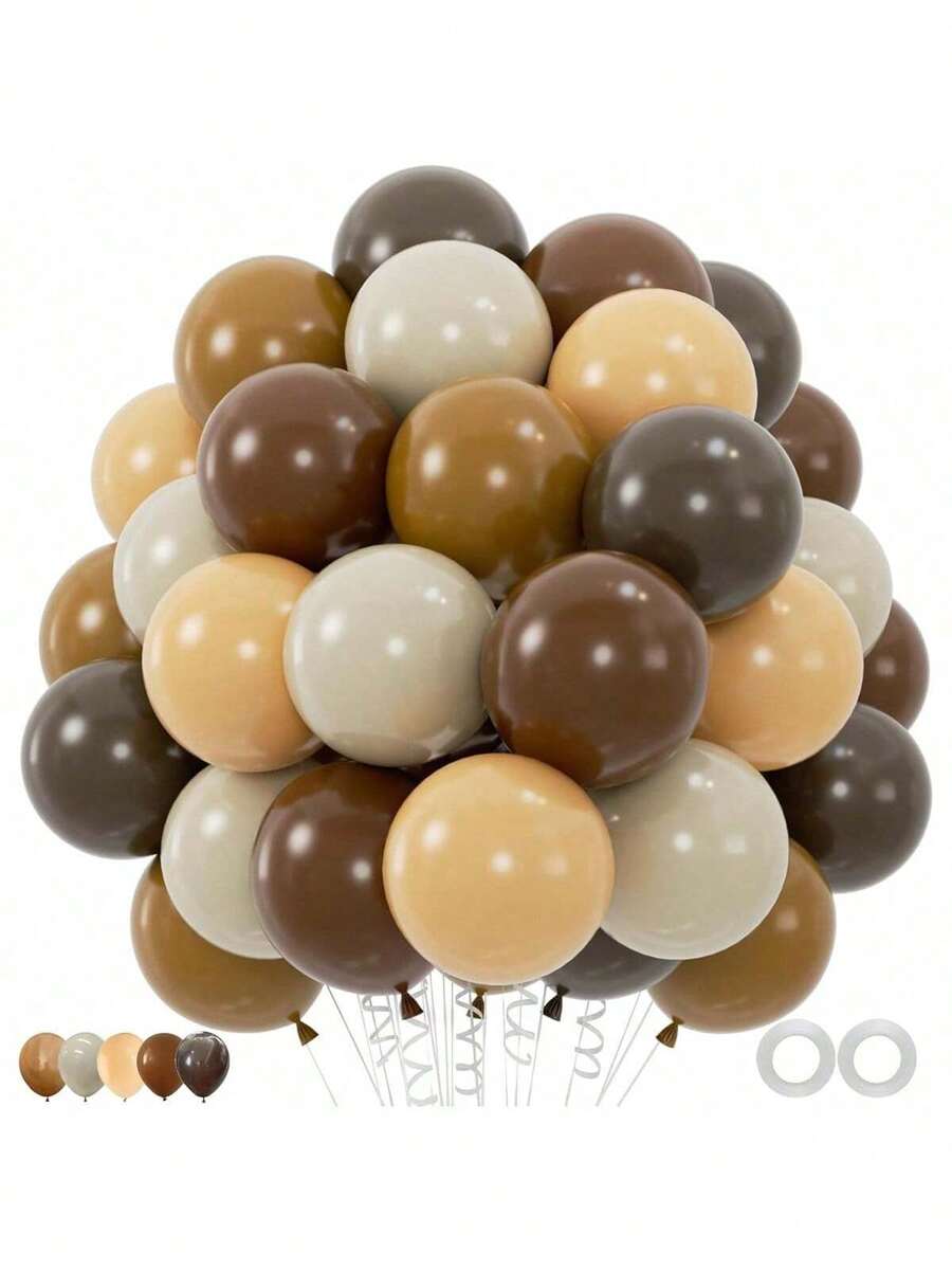 15/30/40/50pcs Brown Balloon Set - Dark Brown, Coffee, Beige And Neutral Balloons, Suitable For Boho, Safari, Cowboy Party, Baby Shower, Bridal Shower And Graduation Party Decor (Comes With 2 Ribbons) - Multicolor - View 1