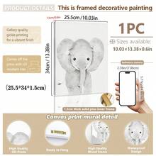 1件主题婴儿房墙面装饰画，适合男孩房、中性婴儿房，图案包含大象、狮子和长颈鹿，防水，可用作床头墙纸、派对装饰礼品。