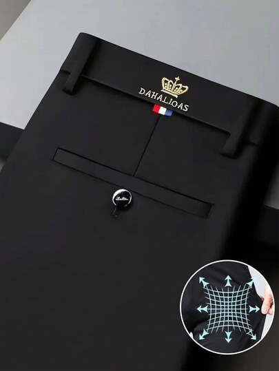 弹力高腰通勤风西裤，刺绣弹力休闲裤，男士春秋职业正装西装裤，四季新款直筒裤，适合婚礼、派对、毕业典礼、圣诞节、职业装（律师、医生、老师、精英）