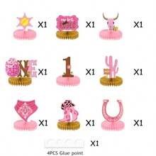 D9PCS Cowgirl Party Decorations Western Cowgirl Honeycomb Centerpieces For Pink Girl One Birthday Baby Shower Party Supplies10