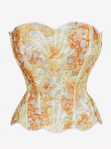 1 chiếc áo corset ren hoa mỏng màu vàng có họa tiết, khoét rỗng, kiểu áo quây, thích hợp mặc hàng ngày/dự tiệc/đám cưới mùa hè. - trái cam - Xem 4