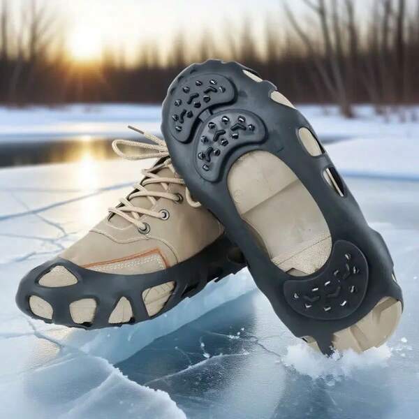 2 Paar - 30 Zähne Schuhüberzüge mit Steigeisen für Outdoor-Sport, rutschfest und sturzsicher, Silikon-Eisgreifer, Bergsteigen und Schneeregion Edelstahl Steigeisen Schuhüberzüge