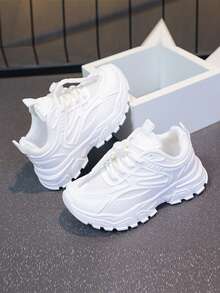 1 Pair Children's Casual Running Shoes, Hook & Loop Closure Design, Lightweight Boys' Running Sneakers, Mesh Fabric Upper, Striped Pattern, Suitable For Daily Wear, Running And Leisure Activities - Spring/Autumn/All Season Lightweight Boys' Running Shoes - White - View 4