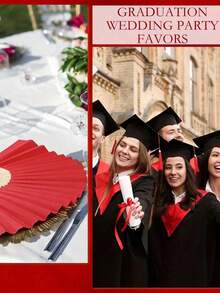 3/15/30pcs/Set Wood Folding Fan With Gift Bag Thank You Card Set, Thank You Cards, Bridal Bamboo Handheld Folding Fan, Single Party Wedding Bride Shower Decorations, Bridesmaid Bamboo Handheld Folding Fans, Single Party Photo Props,Bridesmaids Gifts And Wedding Decorations, Perfect Wedding Gifts, Wedding Decoration - 紅色 - 查看 5