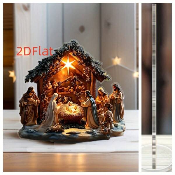 2D Flat Bohemian Style Christmas Scene Decoration, Nativity Scene, Elegant And Minimalist Design Suitable For Home, Office And Bookstore - Multifunctional Holiday Desktop Decor Home Decor Christmas Decorations Room Decor Winter