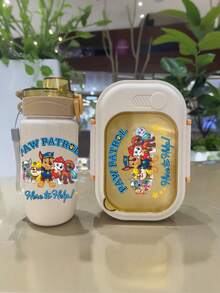 Paw Patrol 2 pièces/set Bouteille d'eau de sport en plastique et boîte à lunch Paw Patrol, personnage de dessin animé mignon 420 ml (14 oz), bleu, rose, jaune pour les activités extérieures, le camping, la conduite, les cadeaux d'anniversaire, les cadeaux de Noël, les passionnés de fitness hommes et femmes (certaines pièces peuvent être aléatoires)