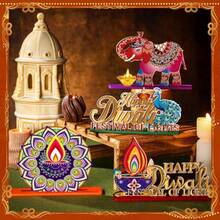 D6 Pcs Diwali Table Decorations Happy Diwali Decorations Deepavali Candle Oil Lamp Wooden Table Centerpieces India Festival Of Lights Sign For India Diwali Party Supplies Home Decor10