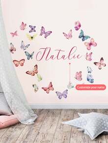 1 件 120x30 厘米/47.2x11.8 英寸定制蝴蝶名字墙贴 - 花卉图案，个性化名字 - 儿童房或幼儿园装饰，适合返校 - 彩色 - 查看 10