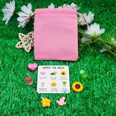 1 Juego de 8 piezas Recordatorio suave Bolsa de regalo de aliento sintético de piedras preciosas - Tortuga de resina, girasol y cactus con tarjeta de abrazo de bolsillo | Regalo conmovedor para todas las ocasiones para amigos y familiares (Edición especial del Día de la ), Navidad, Año Nuevo y cumpleaños