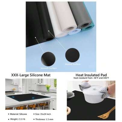 Silicone Mats Kitchen Counter, Large Silicone Countertop Protector 25 By 17 Nonskid Heat Resistant Desk Saver Pad, Multipurpose, Placemat, Black