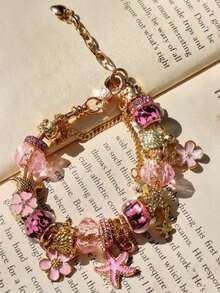 1pc Classic Cherry Blossom Charm Bracelet, 1pc Fashion Seawater Style Starfish Bracelet, 1pc Pink Cherry Blossom Charm Bracelet - 銀色 - 查看 4