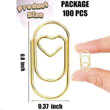20/50/100/200 peças de clipes de papel em formato de coração dourado, pequenos mini clipes engraçados para escritório, escola, organização de mesa em casa, organização de arquivos, escola, escritório, marcadores de página multifuncionais de design doméstico, clipes em formato de coração coloridos para macaron, clipes de fichário criativos de metal