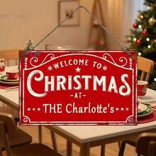 Personalizowane metalowe logo świąteczne z dowolną nazwą, uniwersalna świąteczna dekoracja aluminiowa, 20,32 x 30,48 - retro dekoracja ścienna z Mikołajem, odpowiednia do domu, kawiarni i sklepu. - Wielokolorowe - Zobacz 9