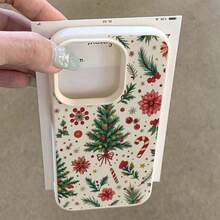 1 pieza Funda de teléfono con patrón de árbol de Navidad, bastón de caramelo y rama de bayas de material TPU compatible con iPhone - Blanco - Ver 3